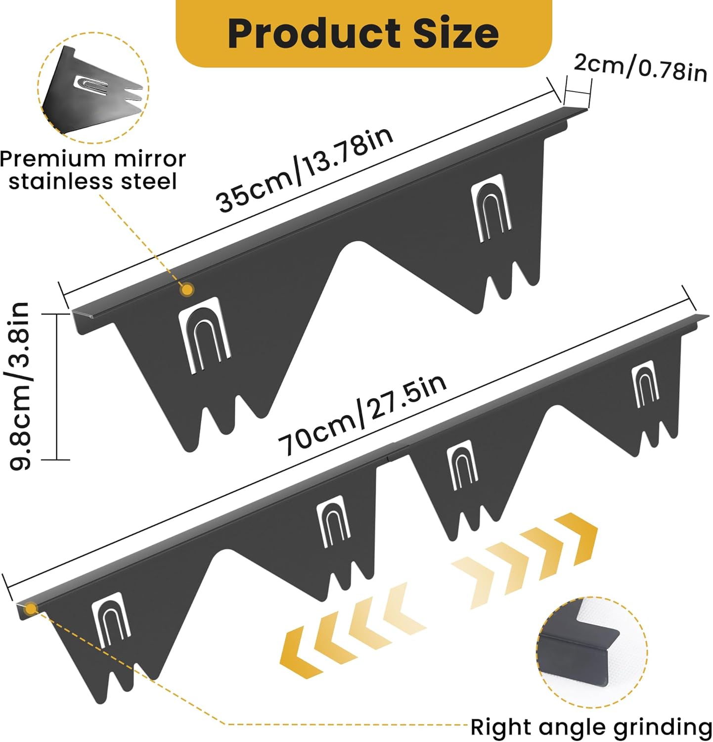 Stainless Steel Stove Gap Covers - 304 Stove Gap Filler, Easy retractable Length 13.8" to 27.5", Width 0.79", Heat Resistant Guard Between Stove Top & Counter, 2 Pck