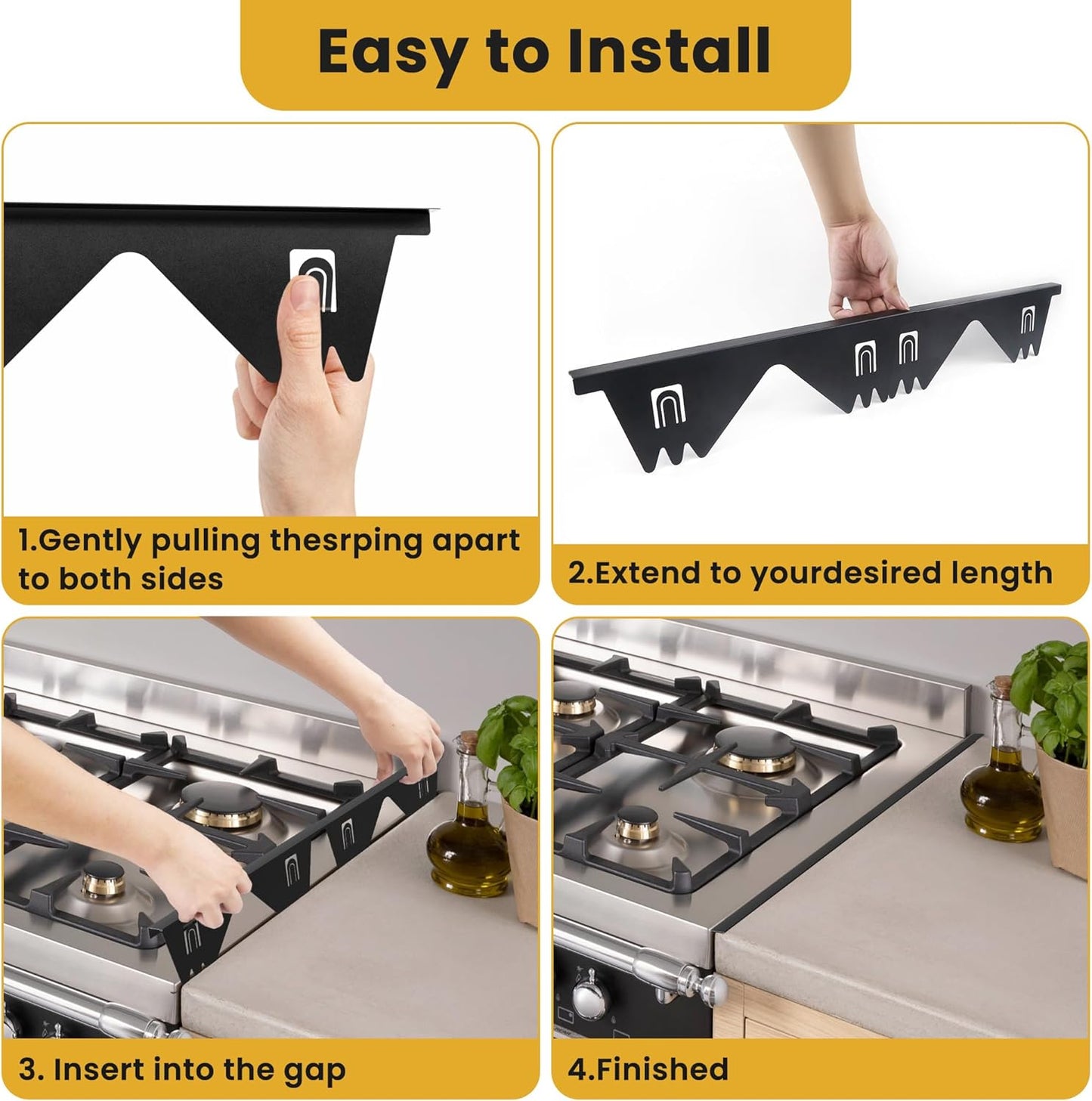 Stainless Steel Stove Gap Covers - 304 Stove Gap Filler, Easy retractable Length 13.8" to 27.5", Width 0.79", Heat Resistant Guard Between Stove Top & Counter, 2 Pck