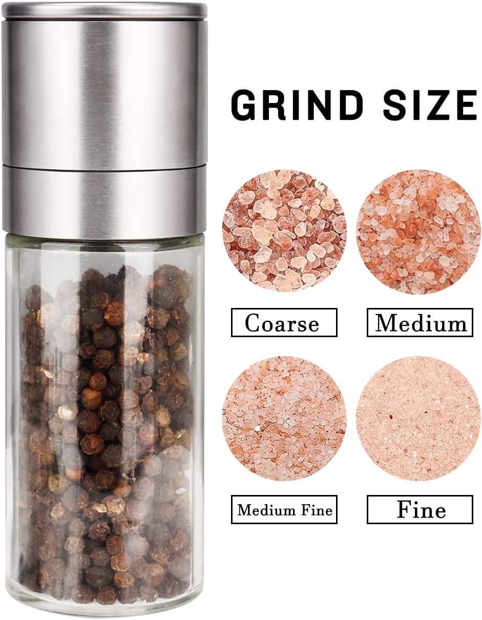 ® Salt and Pepper Grinder Set, Pepper Mill, Sea Salt Shaker Grinder Refillable, Adjustable Coarseness, Stainless Steel with Ceramic Rotor(Seasoning not included)