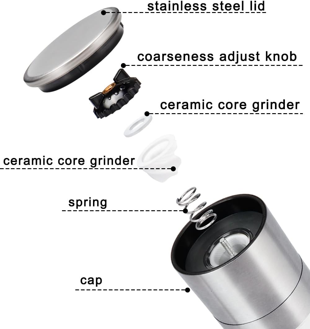 ® Salt and Pepper Grinder Set, Pepper Mill, Sea Salt Shaker Grinder Refillable, Adjustable Coarseness, Stainless Steel with Ceramic Rotor(Seasoning not included)