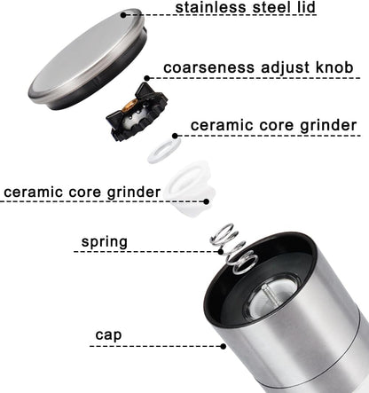 ® Salt and Pepper Grinder Set, Pepper Mill, Sea Salt Shaker Grinder Refillable, Adjustable Coarseness, Stainless Steel with Ceramic Rotor(Seasoning not included)