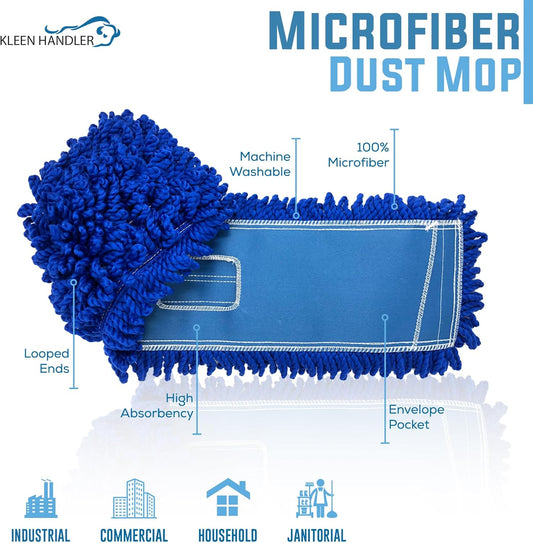 24 inch Microfiber Dust Mop | Medium Washable Commercial Mop Head Replacement, Pack of 3.
