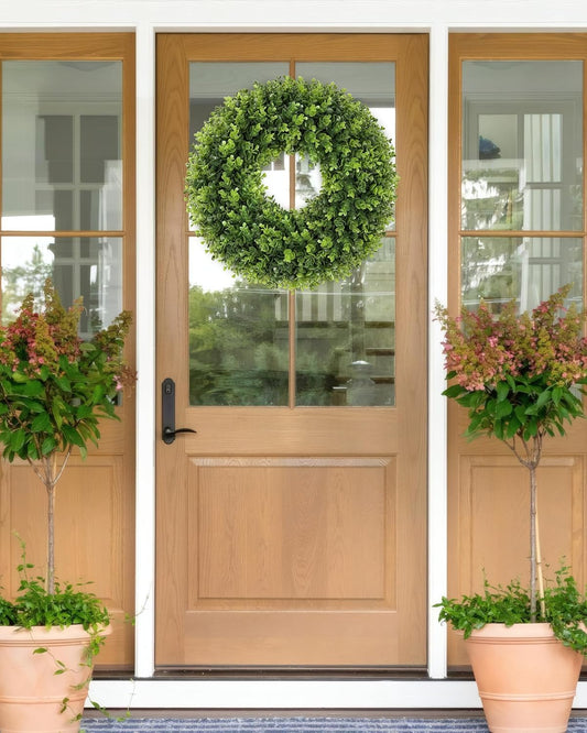 20 Inch Boxwood Front Door Wreaths, Spring and Summer Outdoor Wreath for Front Door, All Seasons Artificial Green Wreath for Farmhouse Wedding Porch Wall St Patricks Day Indoor Decorations