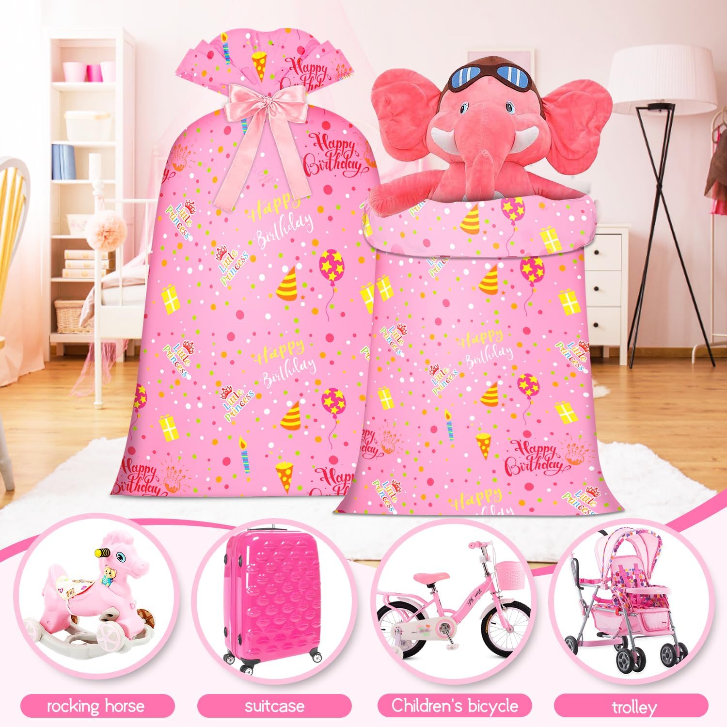 Extra Large Gift Bag Girl Birthday Jumbo Gift Bag, Bday Pink Giant Plastic Oversized Gift Bag Huge Gift Wrap Bag Birthday Bag Wrapping Bag for Large Gift(48inch 1Pack).