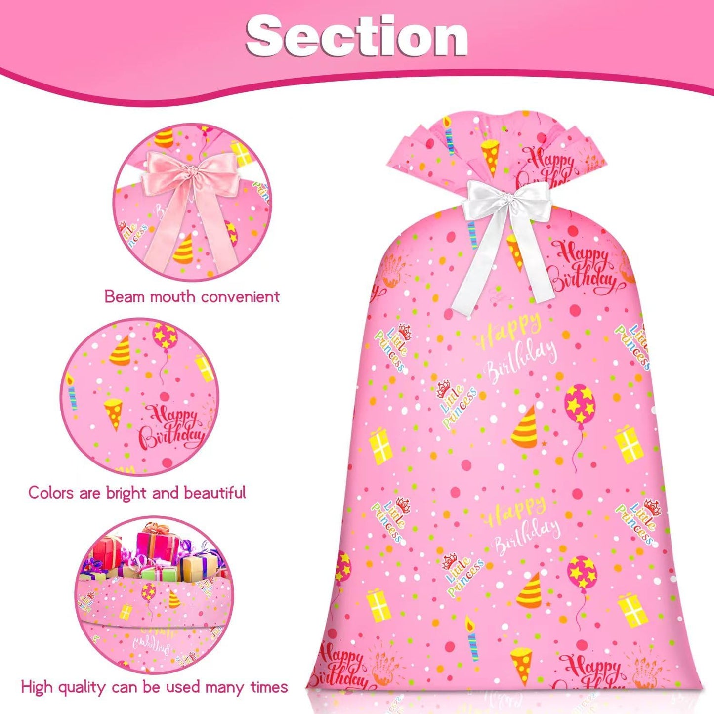 Extra Large Gift Bag Girl Birthday Jumbo Gift Bag, Bday Pink Giant Plastic Oversized Gift Bag Huge Gift Wrap Bag Birthday Bag Wrapping Bag for Large Gift(48inch 1Pack).