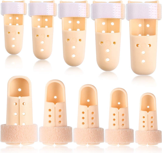 10 Pcs Mallet Finger Splint, 5 Sizes Finger Support Brace Stabilizer Straightener Plastic Fingertip Protectors Arthritis Knuckle Immobilization for Thumb Pinky Middle Index Ring(Beige).