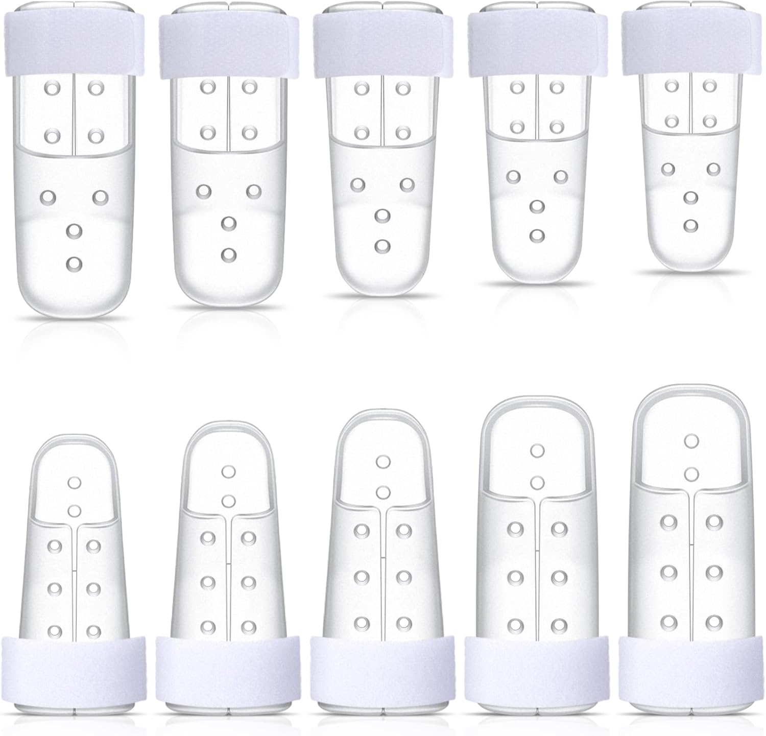10 Pcs Mallet Finger Splint, 5 Sizes Finger Support Brace Stabilizer Straightener Plastic Fingertip Protectors Arthritis Knuckle Immobilization for Thumb Pinky Middle Index Ring(Transparent).