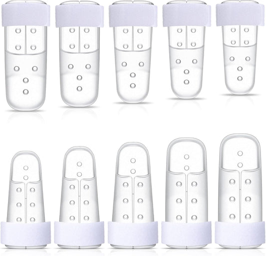 10 Pcs Mallet Finger Splint, 5 Sizes Finger Support Brace Stabilizer Straightener Plastic Fingertip Protectors Arthritis Knuckle Immobilization for Thumb Pinky Middle Index Ring(Transparent).
