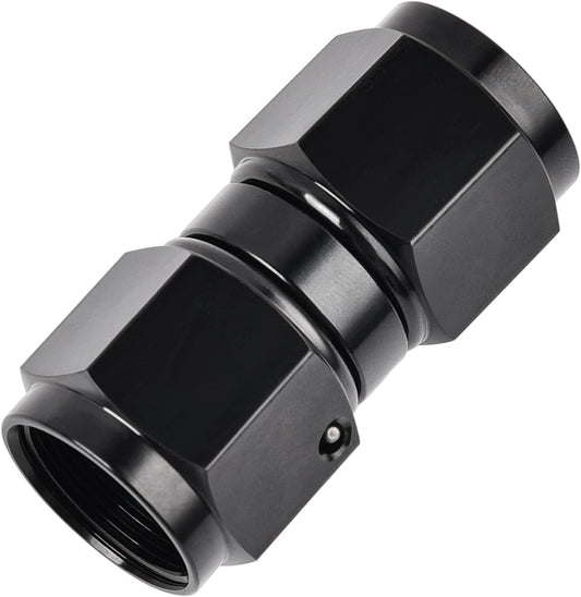 6AN Female to 6AN Female Straight Swivel Coupler Union Fitting Adapter Aluminum Black.