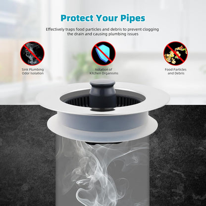 3 in 1 Kitchen Sink Drain Strainer, Stainless Steel Wrapped Shell Drain Stopper Combo, Pop Up Sink Stopper, Anti-Clogging Basket Strainer with Handle for US Standard 3-1/2" Drain