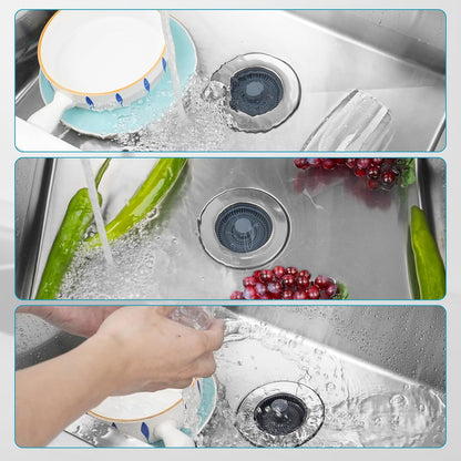 3 in 1 Kitchen Sink Drain Strainer, Stainless Steel Wrapped Shell Drain Stopper Combo, Pop Up Sink Stopper, Anti-Clogging Basket Strainer with Handle for US Standard 3-1/2" Drain