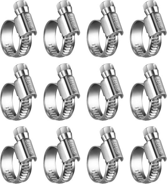 Non-Slip Worm Gear Hose Clamps#6, 1/2" to 3/4"(12-20mm) Adjustable Stainless Steel Screw Clamps for Automotive, Fuel Line, Garden, Heater, Radiator Tube Pipe, 12 Pack.
