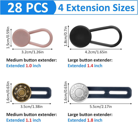 28 Pcs Button Extenders for Jeans, Waist Extender for Jeans, Pants Button Extender for Women & Men, No Sewing Waistband Extenders 1–1.8 Inches, Women's Accessories