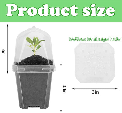10PCS Clear Plant Nursery Pots with Humidity Dome - 3" Plastic Gardening Pot with Labels, Durable Plastic Plant Container for Seedlings/Vegetables/Succulents/Cuttings