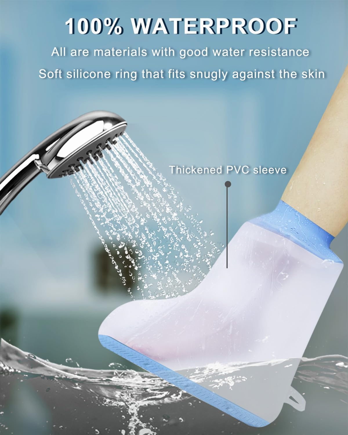 Foot Cast Shower Cover with Non-Slip Bottom, Cast Cover for Foot, Waterproof Cover for Shower After Surgery, Soft Comfortable Ankle Cast Cover for Showering, Reusable Cast Protector