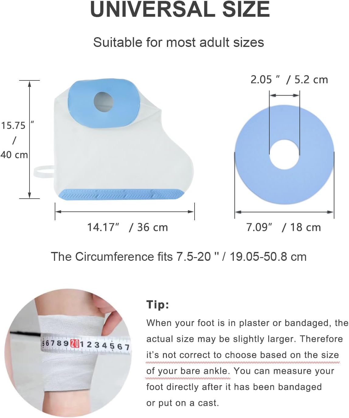 Foot Cast Shower Cover with Non-Slip Bottom, Cast Cover for Foot, Waterproof Cover for Shower After Surgery, Soft Comfortable Ankle Cast Cover for Showering, Reusable Cast Protector