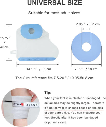 Foot Cast Shower Cover with Non-Slip Bottom, Cast Cover for Foot, Waterproof Cover for Shower After Surgery, Soft Comfortable Ankle Cast Cover for Showering, Reusable Cast Protector