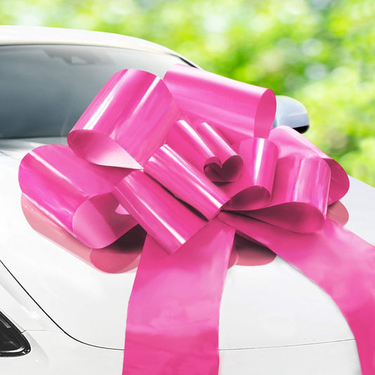 '- Big Car Bow - Pink, 30 Inch - Giant Car Bow w/ 2 Gold Accessory Bows for Birthday, Christmas, Wedding Reception, Surprise Party - Large Gift Wrapping for Huge Present.
