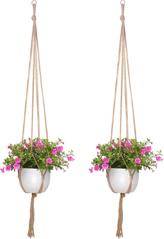 2 Pack 48 Inch Large Macrame Plant Hanger Rope to Hang Flower Pot Plant Holder for Indoor Outdoor Decorations, 4 Legs (Linen Color)
