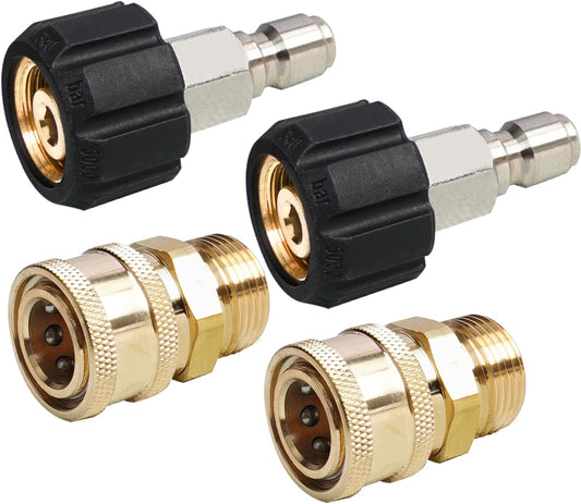Pressure Washer Quick Connect Fittings, M22 14mm to 3/8 Inch Quick Connector Power Washer Adapter, 2 Set.