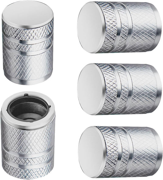 Tire Valve Stem Caps - (5 Pack) Metal Air Caps with Plastic Liner, Corrosion Resistant, Leak-Proof, Universal Stem Covers for Cars Trucks Motorcycles and Bikes - Silver.