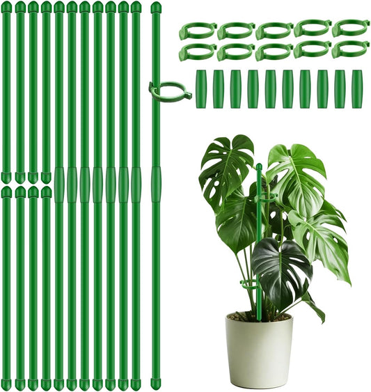 20Pcs Plant Support Stakes 17 inch  Garden Orchid Sticks Extended to 3ft 4ft 5ft Plant Poles with Clips for Indoor Outdoor Potted Tomato Rose Amaryllis Vegetables Comes with 20 Ties