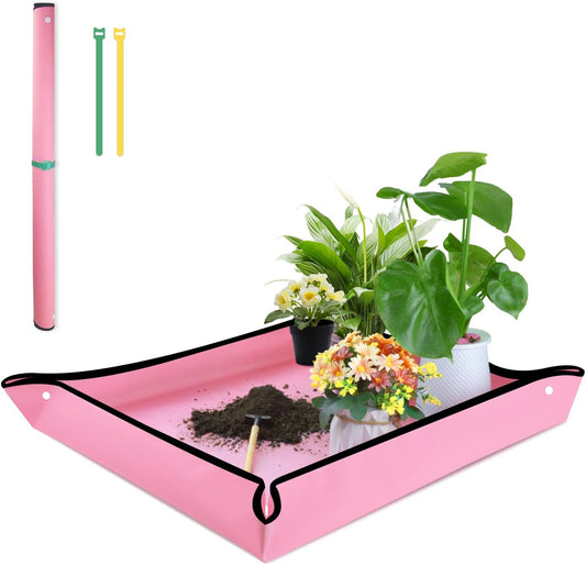 Repotting Mat for Indoor Plant Transplanting 29.5"x 29.5" Pink Garden Mat for Plant Lovers Oxford Fabric Portable Potting Tray for Gardening Mess Control.