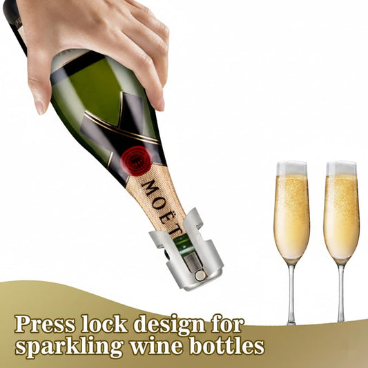 Pack of 6 Stainless Steel Champagne Stoppers, Prosecco, Sparkling Wine Bottle Stopper, Cork.