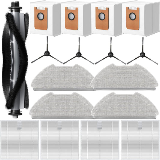 T20+ Accessories Replacement Parts for Airrobo T20+ /T25+/T30+/T25+C and for FIXR T20 Robotic Vacuum Cleaner, 1 Roller Brush, 4 Mop Pads, 4 Hepa Filters, 4 Dust Bags, 4 Side Brushes, 17 Pack.