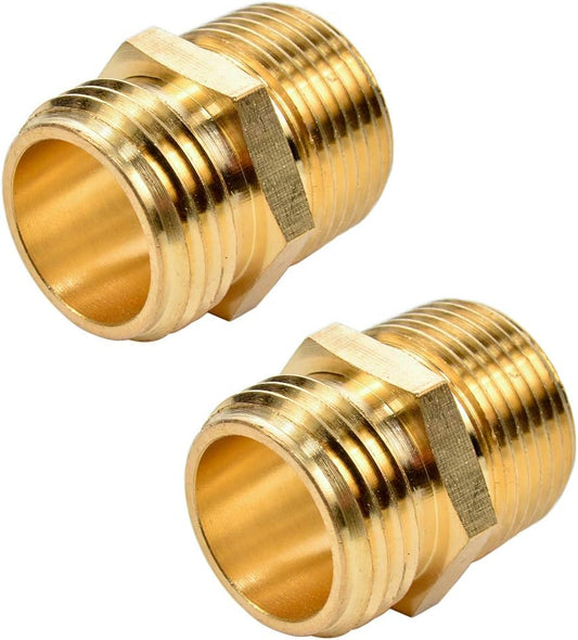2 Pack 3/4" GHT to 3/4" NPT Male Connector, Brass Garden Hose Fitting, Male Hose Adapter.