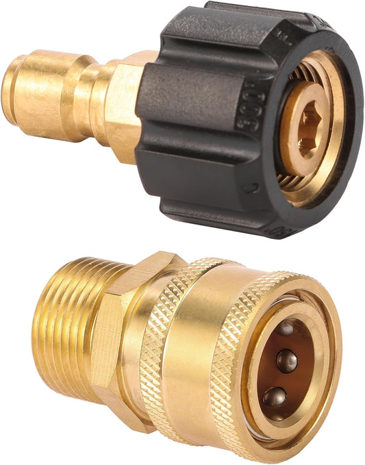Pressure Washer Quick Connect Fittings, Quick Connect Kit M22 14mm to 3/8 Inch, 2 Pieces.