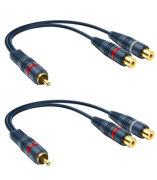 RCA Splitter 1 Male 2 Female 2 Pack, RCA Y Splitter Cable Audio Video Adapter Extension Cord 0.2m/8inch for Subwoofer Speakers.