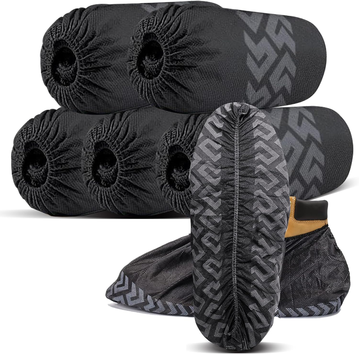 Shoe Covers Disposable 50 Pack (25 Pairs) - Durable, Non-Slip, Water Resistant, and Recyclable Boot Covers for Indoor and Outdoor Use - One Size Fits Most (Non-woven-Black).