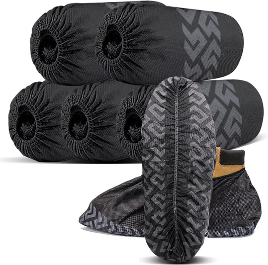 Shoe Covers Disposable 50 Pack (25 Pairs) - Durable, Non-Slip, Water Resistant, and Recyclable Boot Covers for Indoor and Outdoor Use - One Size Fits Most (Non-woven-Black).