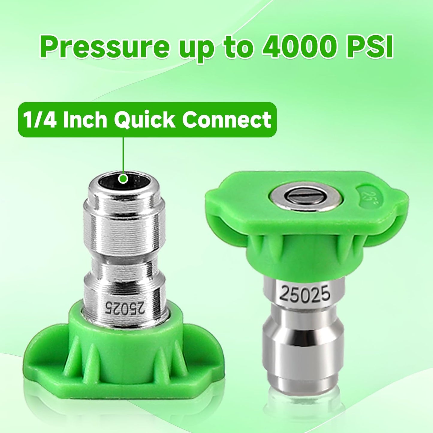 Pressure Washer Tips, 25 Degree Green Power Washer Nozzle Tips 7 Pack, 1/4 Inch Quick Connect, 4000 PSI