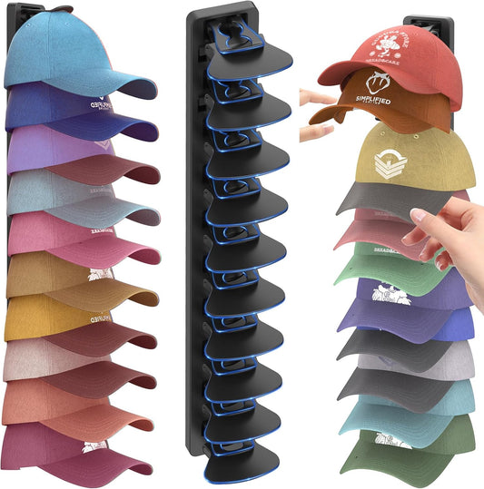 Hat Organizer for Baseball Caps 1 Pack, Adhesive Hat Rack for Wall, Baseball Cap Organizer (Black).