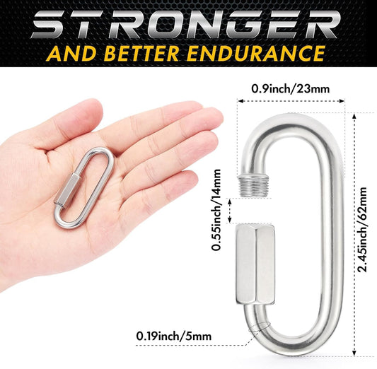 Stainless Steel Chain Quick Links - 304 Stainless Stee Chain Connector, Screw Carabiner, Chain Hooks, Set of 6