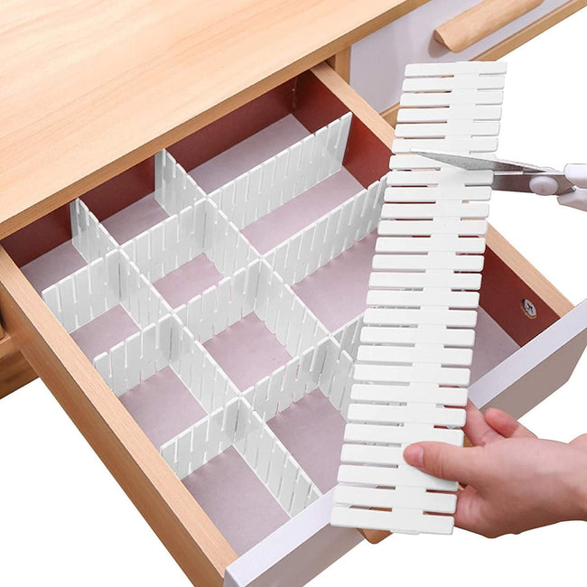 Drawer Divider Adjustable DIY Storage Organizer Separator for Tidying Clutter Cutlery Underwear Socks Clothes Dresses Desk & Box in Kitchen Bathroom Bedroom Office (Cut at Will). Hover Image