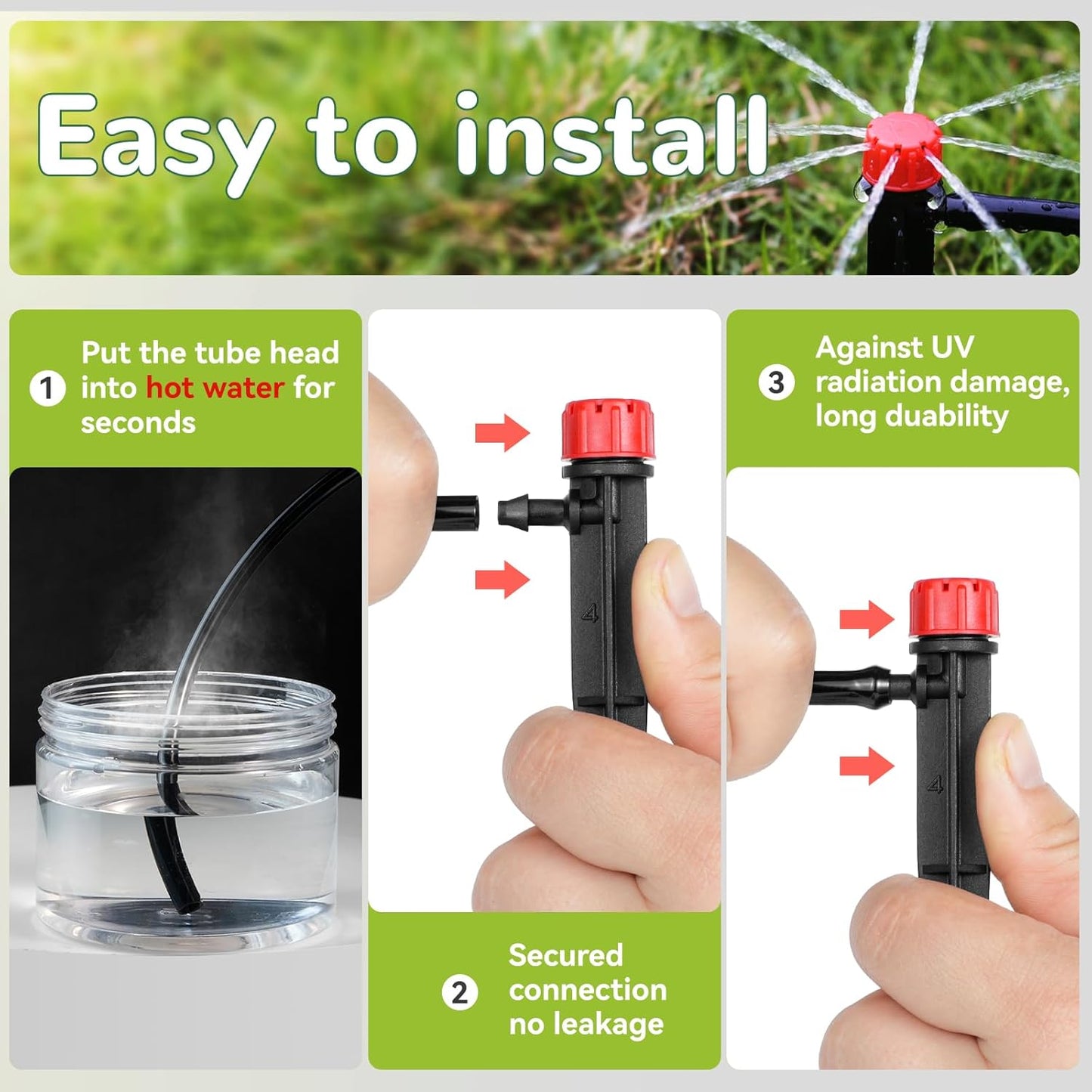 50pcs Drip Emitters for 1/4" Drip Irrigation Tubing, Adjustable 360 Degree Water Flow Drippers on 5" Arrow Stake, Garden Irrigation Drippers for (4-7mm) Watering System