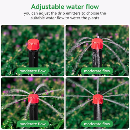 50pcs Drip Emitters for 1/4" Drip Irrigation Tubing, Adjustable 360 Degree Water Flow Drippers on 5" Arrow Stake, Garden Irrigation Drippers for (4-7mm) Watering System