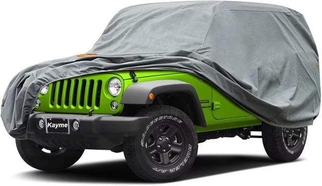 Heavy Duty Jeep 2dr Car Cover, Custom Fit Jeep Wrangler 2 Door CJ YJ JK JL Waterproof All Weather for Automobiles, Full Car Cover - Sun, Rain & UV Protection. Hover Image