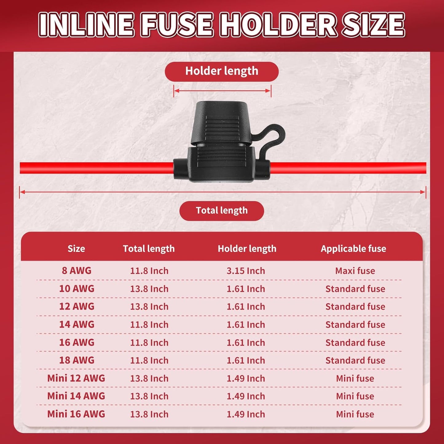 Inline Fuse Holder 12V 2 Pack, Extended Version 12 AWG Waterproof Blade Fuse Holder 13.8 Inch, in Line Fuse Holders 12V with 2 Pcs Standard Car Fuses 30A for Automotive, Marine by