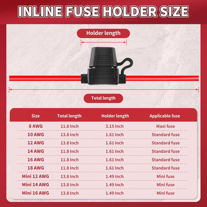 Inline Fuse Holder 12V 2 Pack, Extended Version 12 AWG Waterproof Blade Fuse Holder 13.8 Inch, in Line Fuse Holders 12V with 2 Pcs Standard Car Fuses 30A for Automotive, Marine by