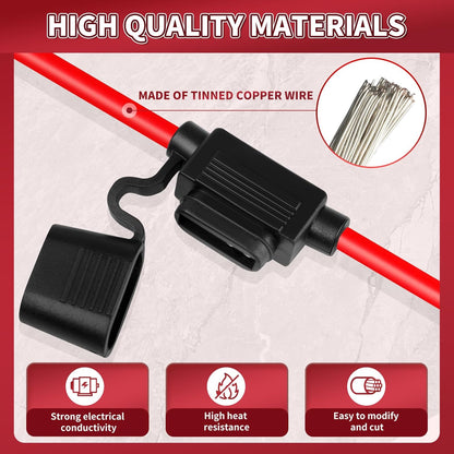 Inline Fuse Holder 12V 2 Pack, Extended Version 12 AWG Waterproof Blade Fuse Holder 13.8 Inch, in Line Fuse Holders 12V with 2 Pcs Standard Car Fuses 30A for Automotive, Marine by