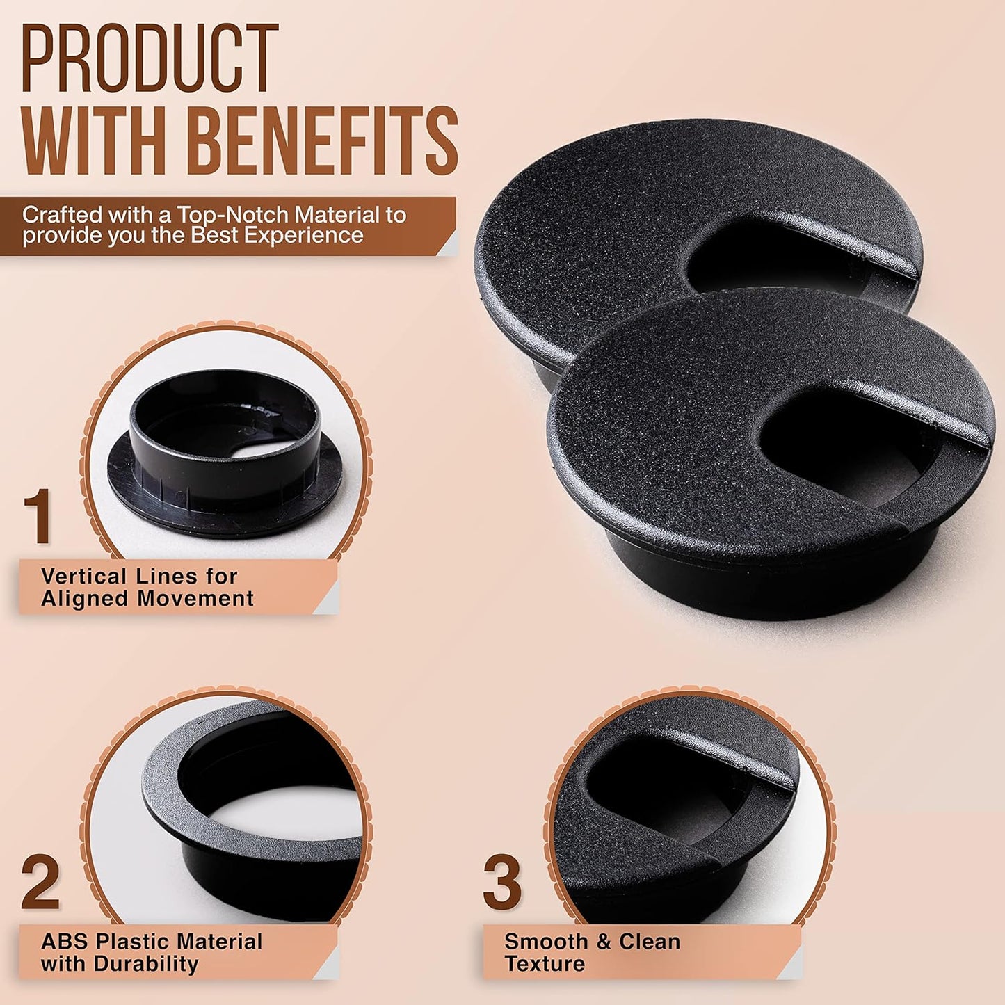 Desk Grommet 2 Inch (50 mm) Pack of 5-Black ABS Plastic Cable Hole Cover to Arrange Wires & Cords Through Computer Table/Countertops