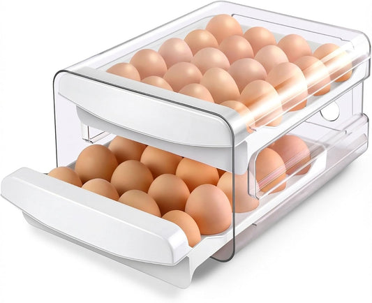 Â® Egg Holder for Fridge, 2-Tier Stackable 40 Eggs Organizer Drawer for Refrigerator, Space-Saving Egg Container, Clear Plastic Egg Tray for Kitchen Storage.