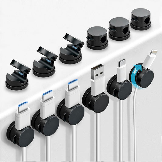 12 Pack 360Â° Rotatable Spring Cable Clips[1s Lock], Adhesive Cord Holder for Nightstand, Phone Charger Cord Holder for Desk Home Office Car Game Station.