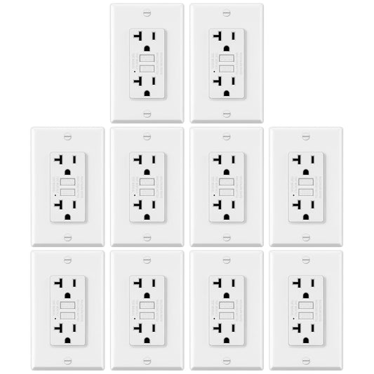 10 Pack GFCI Outlets 20 Amp, Non-Tamper Resistant, Decor GFI Receptacles with LED Indicator, Ground Fault Circuit Interrupter, Wallplate Included, ETL Listed, White