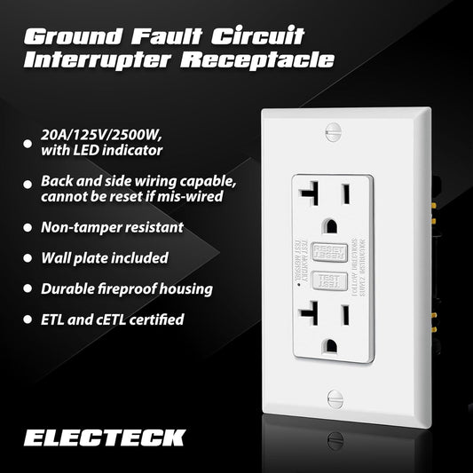 10 Pack GFCI Outlets 20 Amp, Non-Tamper Resistant, Decor GFI Receptacles with LED Indicator, Ground Fault Circuit Interrupter, Wallplate Included, ETL Listed, White