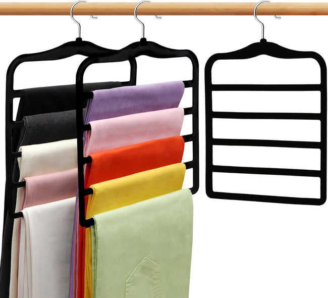 Closet Organizers and Storage,3 Pack Velvet Pants-Hangers-Space-Saving,Non Silp 5 Tier Scarf Jeans Organizer,Dorm Room Essentials for College Students Girls Boys Guys,Organization and Storage. Hover Image